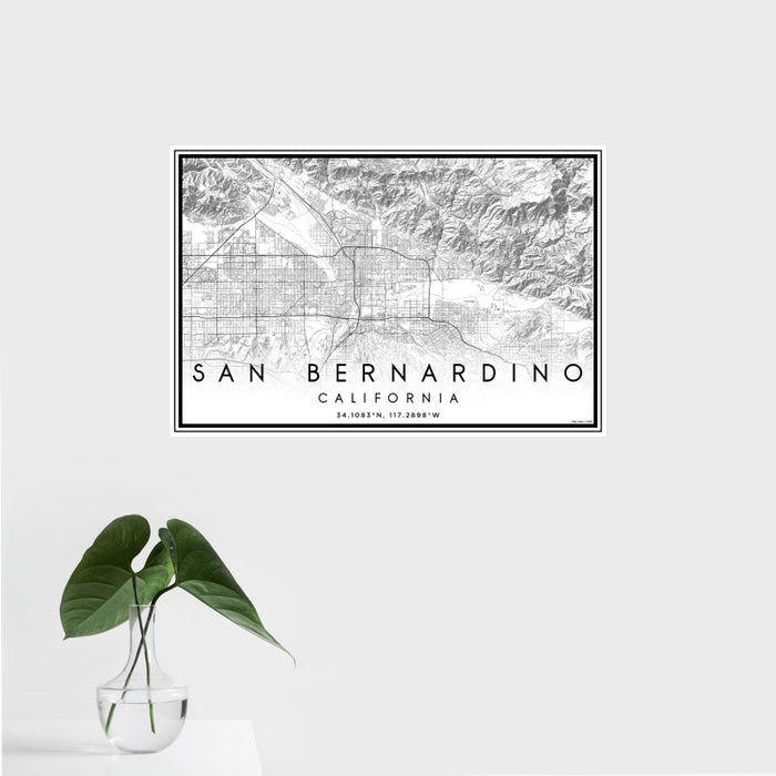 16x24 San Bernardino California Map Print Landscape Orientation in Classic Style With Tropical Plant Leaves in Water
