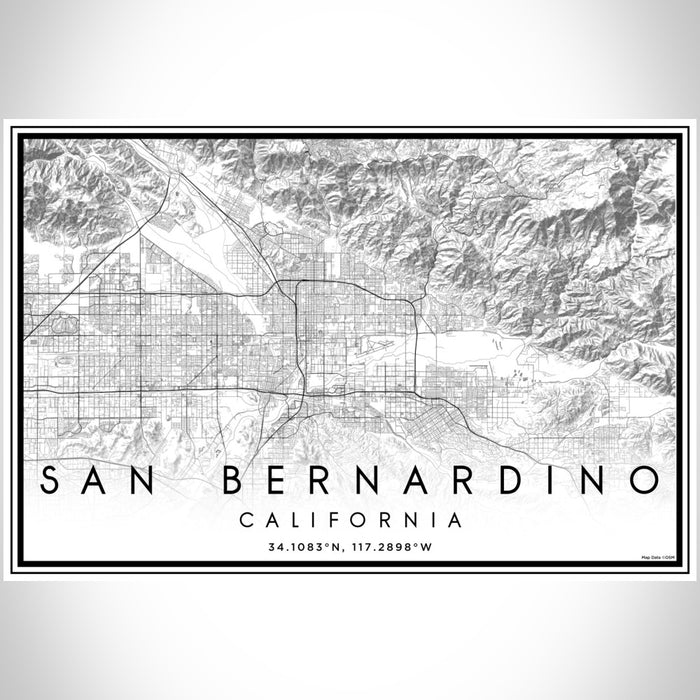 San Bernardino California Map Print Landscape Orientation in Classic Style With Shaded Background