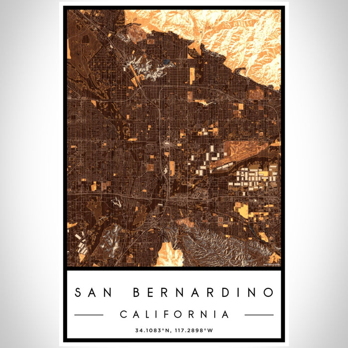 San Bernardino California Map Print Portrait Orientation in Ember Style With Shaded Background