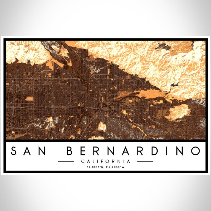 San Bernardino California Map Print Landscape Orientation in Ember Style With Shaded Background