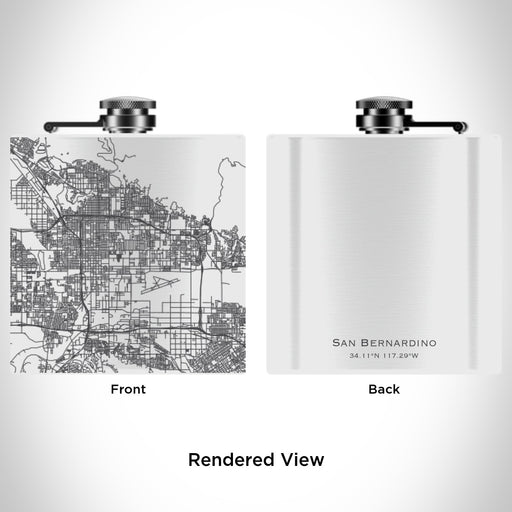 Rendered View of San Bernardino California Map Engraving on 6oz Stainless Steel Flask in White