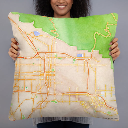 Person holding 22x22 Custom San Bernardino California Map Throw Pillow in Watercolor