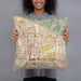 Person holding 18x18 Custom San Bernardino California Map Throw Pillow in Woodblock