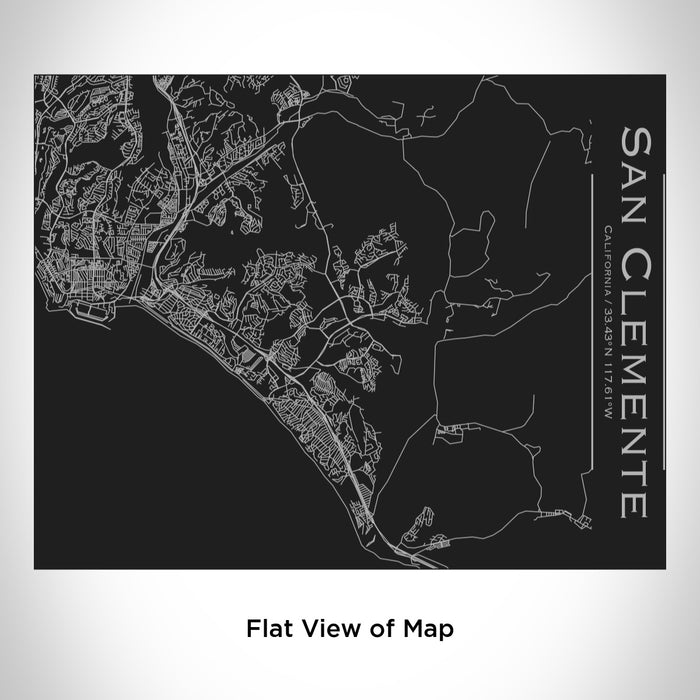 Rendered View of San Clemente California Map Engraving on 20oz Stainless Steel Insulated Bottle with Bamboo Top in Black