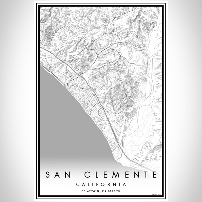 San Clemente California Map Print Portrait Orientation in Classic Style With Shaded Background