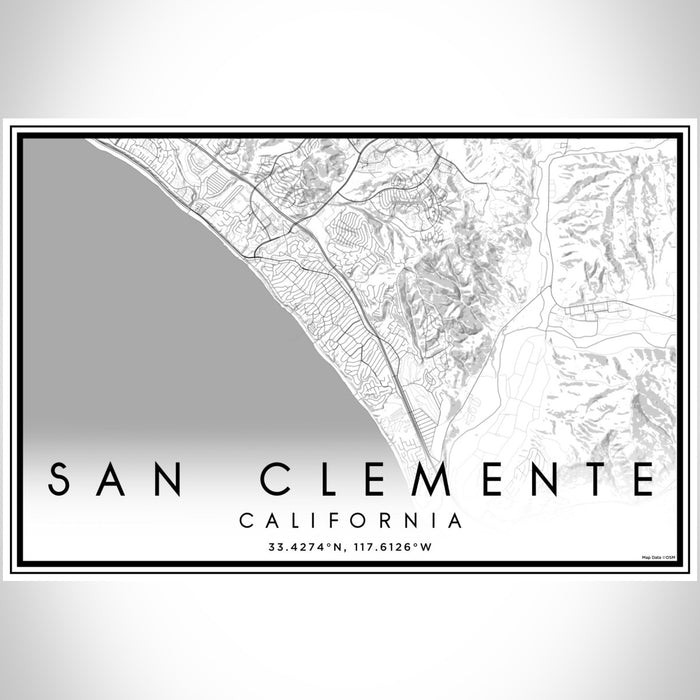 San Clemente California Map Print Landscape Orientation in Classic Style With Shaded Background