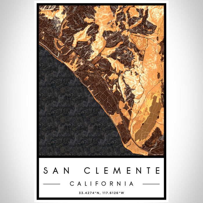 San Clemente California Map Print Portrait Orientation in Ember Style With Shaded Background