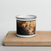 Front View Custom San Clemente California Map Enamel Mug in Ember on Cutting Board