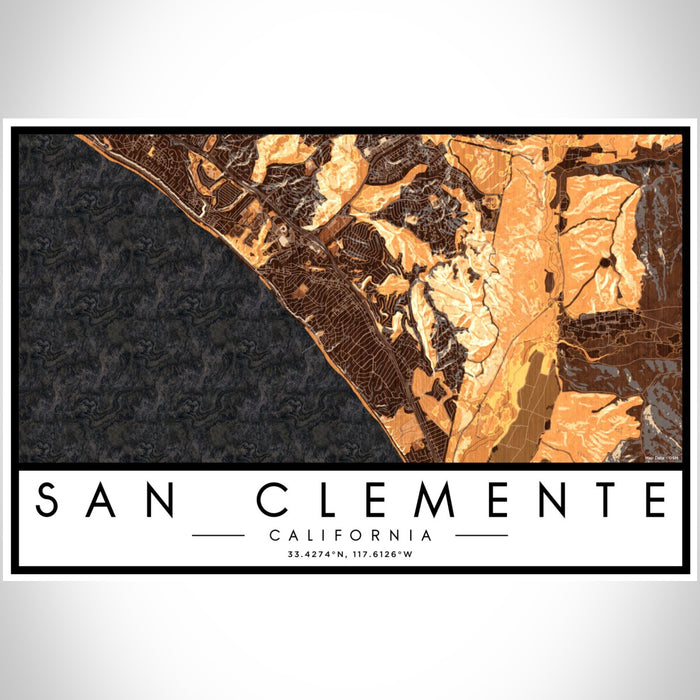 San Clemente California Map Print Landscape Orientation in Ember Style With Shaded Background