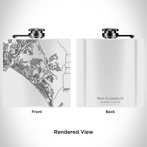 Rendered View of San Clemente California Map Engraving on 6oz Stainless Steel Flask in White