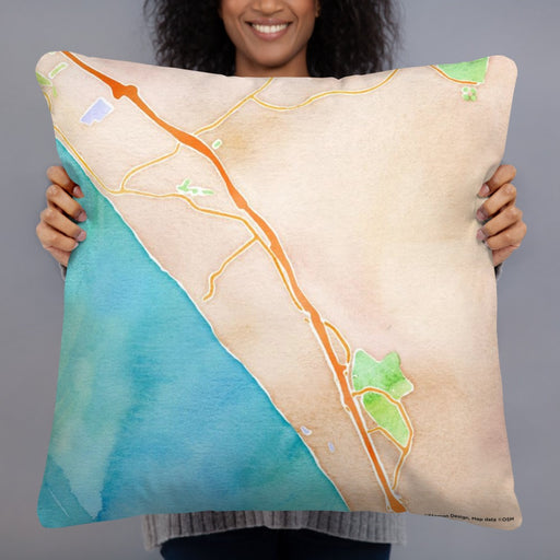 Person holding 22x22 Custom San Clemente California Map Throw Pillow in Watercolor