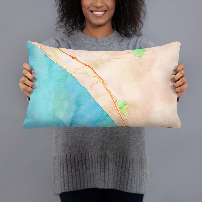 Person holding 20x12 Custom San Clemente California Map Throw Pillow in Watercolor