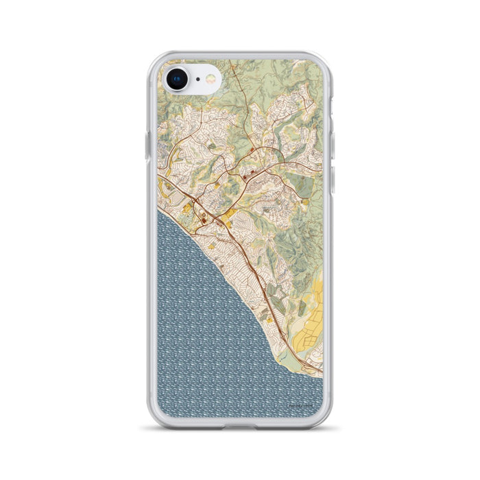 Custom San Clemente California Map iPhone SE Phone Case in Woodblock
