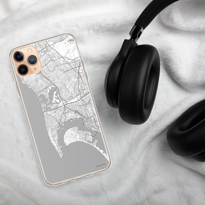 Custom San Diego California Map Phone Case in Classic on Table with Black Headphones