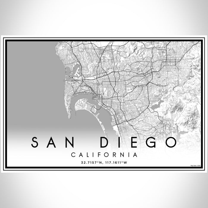 San Diego California Map Print Landscape Orientation in Classic Style With Shaded Background