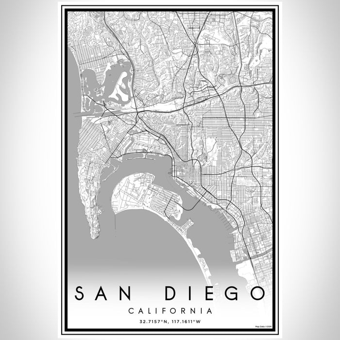 San Diego California Map Print Portrait Orientation in Classic Style With Shaded Background