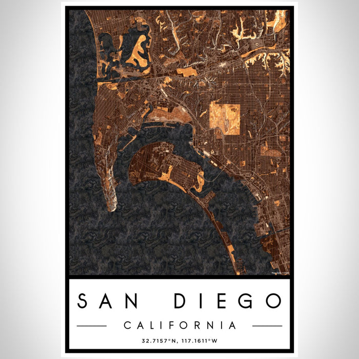 San Diego California Map Print Portrait Orientation in Ember Style With Shaded Background
