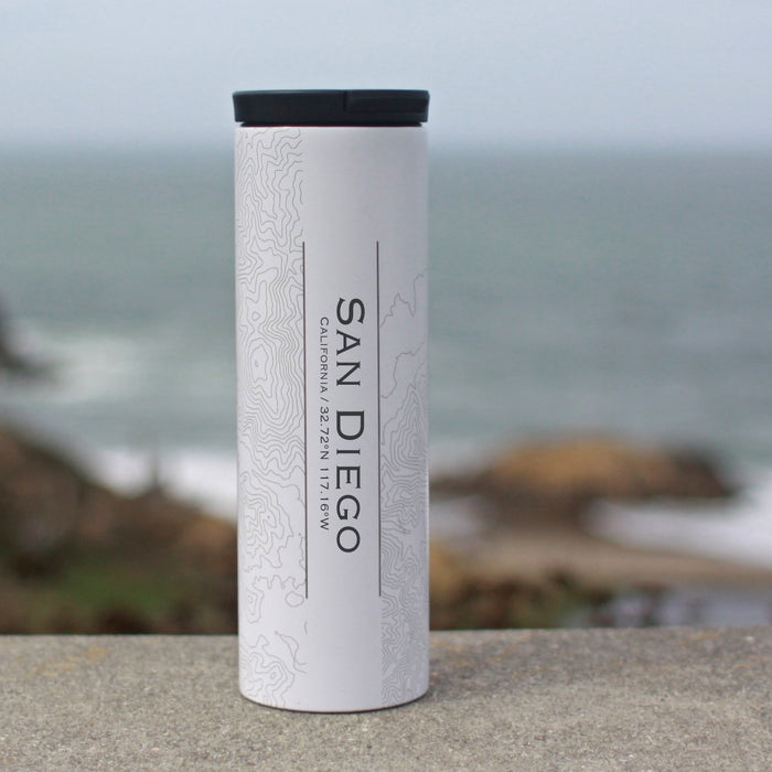 San Diego California Custom Engraved City Map Inscription Coordinates on 17oz Stainless Steel Insulated Tumbler in White