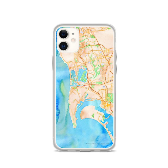 Custom San Diego California Map Phone Case in Watercolor