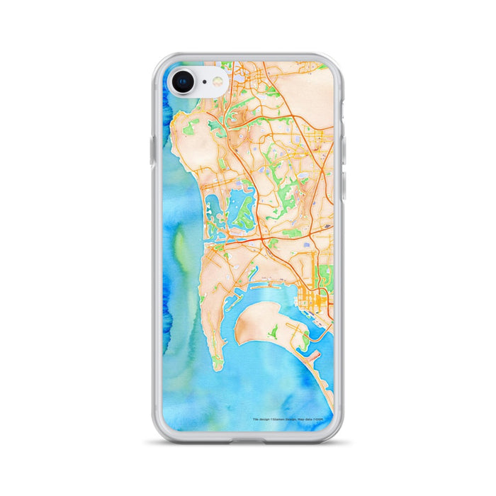 Custom San Diego California Map iPhone SE Phone Case in Watercolor