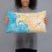 Person holding 20x12 Custom San Diego California Map Throw Pillow in Watercolor