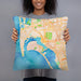 Person holding 18x18 Custom San Diego California Map Throw Pillow in Watercolor