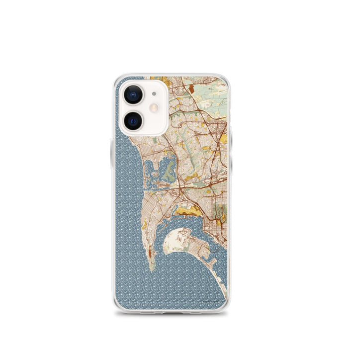 Custom San Diego California Map iPhone 12 mini Phone Case in Woodblock