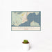 12x18 Sandpoint Idaho Map Print Landscape Orientation in Woodblock Style With Small Cactus Plant in White Planter