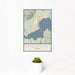 12x18 Sandpoint Idaho Map Print Portrait Orientation in Woodblock Style With Small Cactus Plant in White Planter