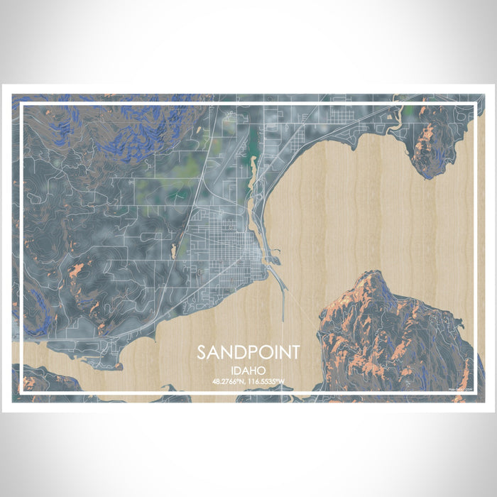 Sandpoint Idaho Map Print Landscape Orientation in Afternoon Style With Shaded Background