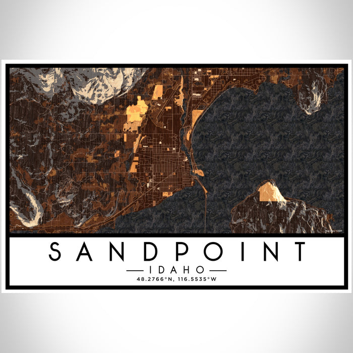 Sandpoint Idaho Map Print Landscape Orientation in Ember Style With Shaded Background