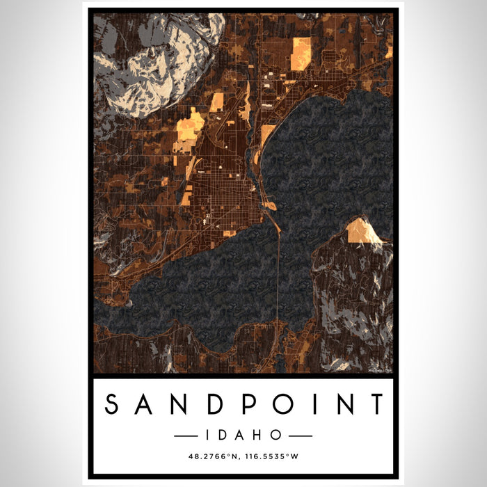 Sandpoint Idaho Map Print Portrait Orientation in Ember Style With Shaded Background