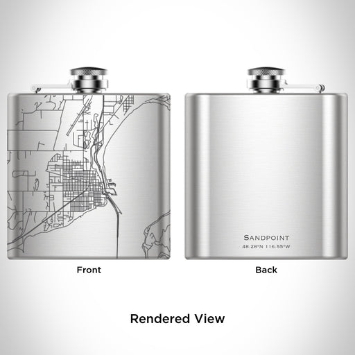 Rendered View of Sandpoint Idaho Map Engraving on 6oz Stainless Steel Flask