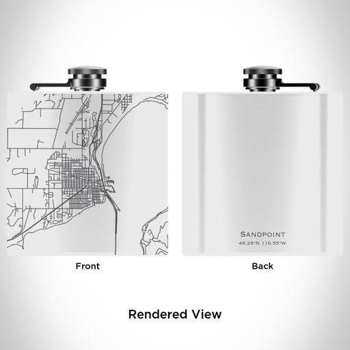Rendered View of Sandpoint Idaho Map Engraving on 6oz Stainless Steel Flask in White