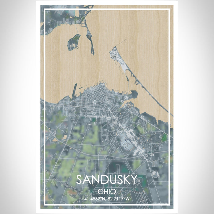 Sandusky Ohio Map Print Portrait Orientation in Afternoon Style With Shaded Background