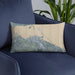 Custom Sandusky Ohio Map Throw Pillow in Afternoon on Blue Colored Chair