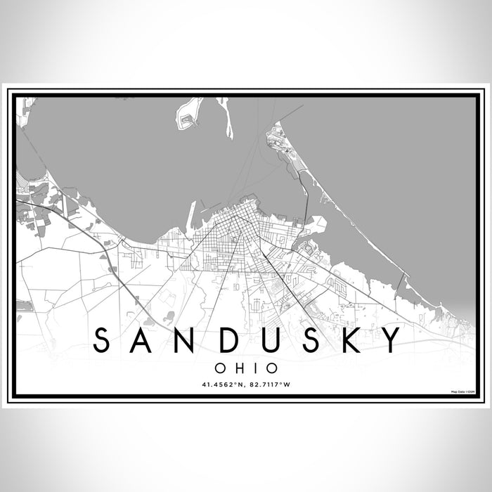 Sandusky Ohio Map Print Landscape Orientation in Classic Style With Shaded Background