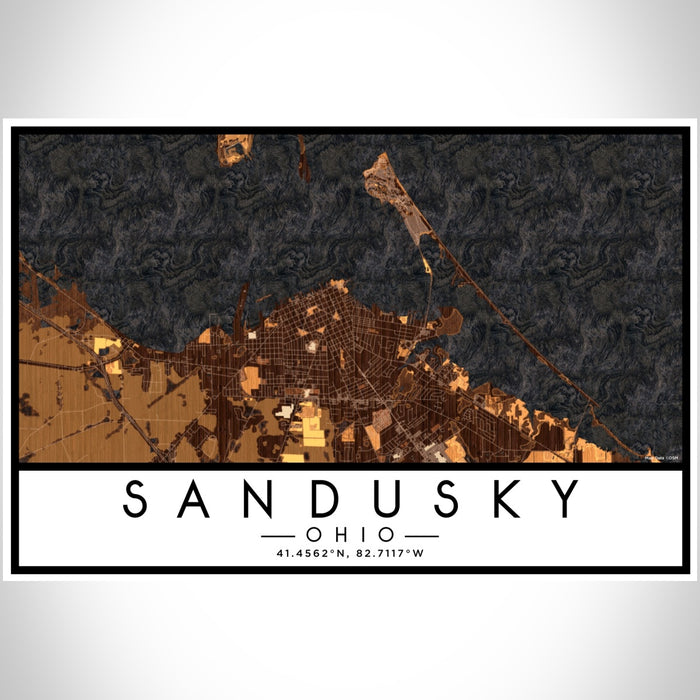 Sandusky Ohio Map Print Landscape Orientation in Ember Style With Shaded Background