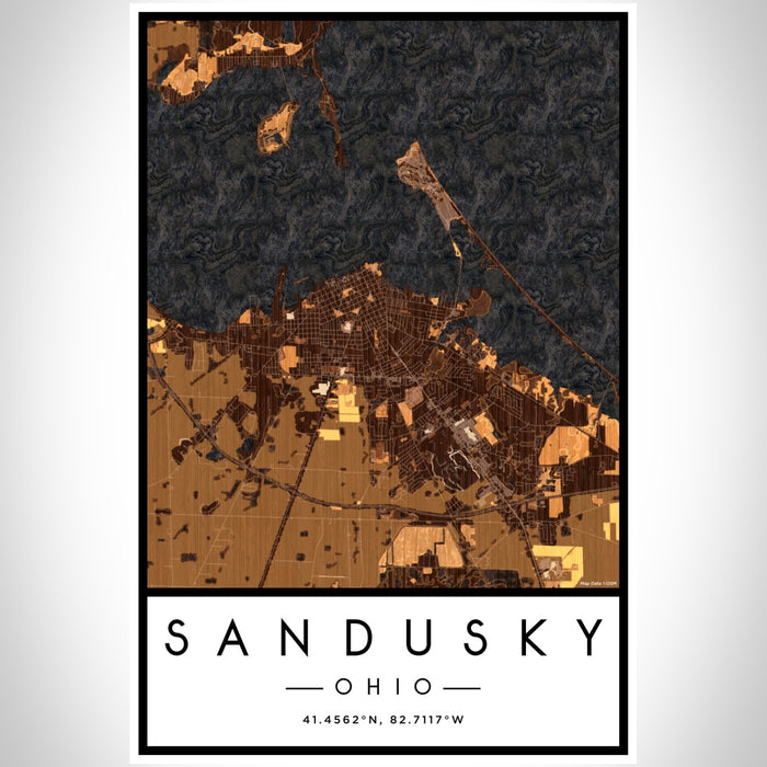Sandusky Ohio Map Print Portrait Orientation in Ember Style With Shaded Background