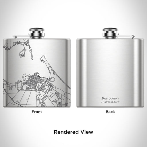 Rendered View of Sandusky Ohio Map Engraving on 6oz Stainless Steel Flask
