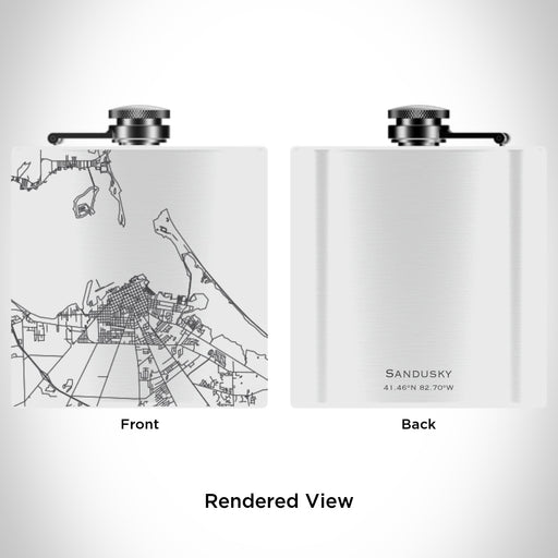 Rendered View of Sandusky Ohio Map Engraving on 6oz Stainless Steel Flask in White