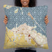 Person holding 22x22 Custom Sandusky Ohio Map Throw Pillow in Woodblock