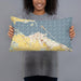 Person holding 20x12 Custom Sandusky Ohio Map Throw Pillow in Woodblock
