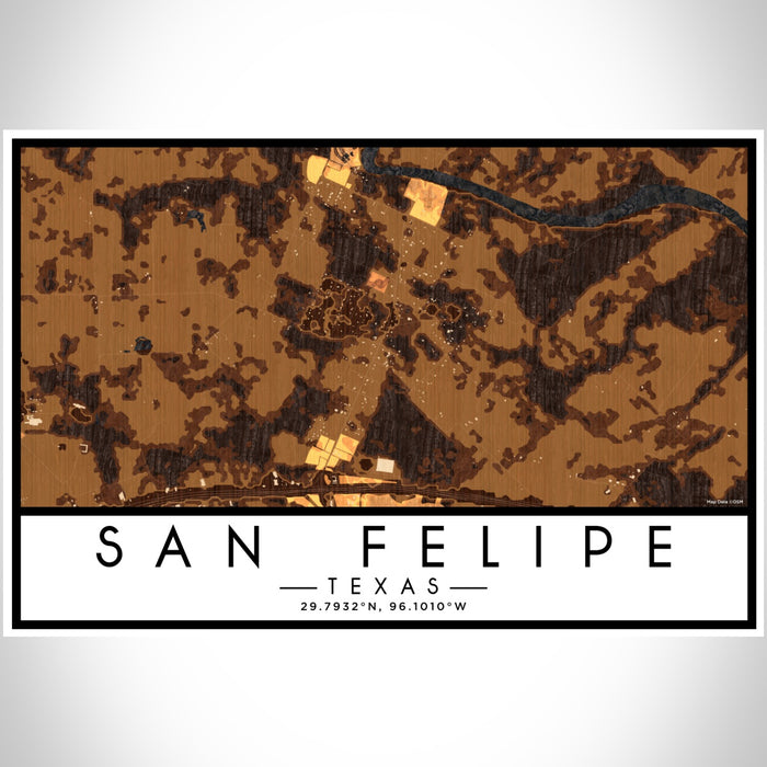 San Felipe Texas Map Print Landscape Orientation in Ember Style With Shaded Background