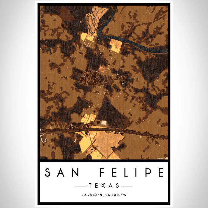 San Felipe Texas Map Print Portrait Orientation in Ember Style With Shaded Background
