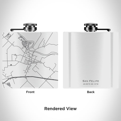 Rendered View of San Felipe Texas Map Engraving on 6oz Stainless Steel Flask in White