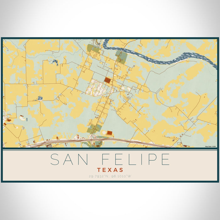 San Felipe Texas Map Print Landscape Orientation in Woodblock Style With Shaded Background