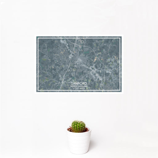 12x18 Sanford North Carolina Map Print Landscape Orientation in Afternoon Style With Small Cactus Plant in White Planter