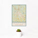 12x18 Sanford North Carolina Map Print Portrait Orientation in Woodblock Style With Small Cactus Plant in White Planter