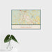 16x24 Sanford North Carolina Map Print Landscape Orientation in Woodblock Style With Tropical Plant Leaves in Water